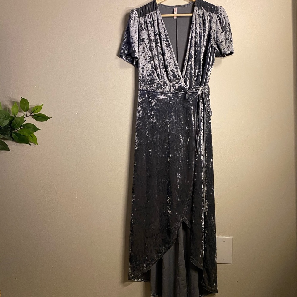 Blue velour wrap dress